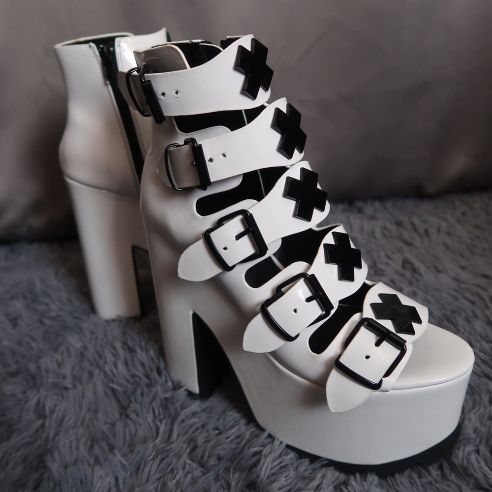 YRU White Platform Heels